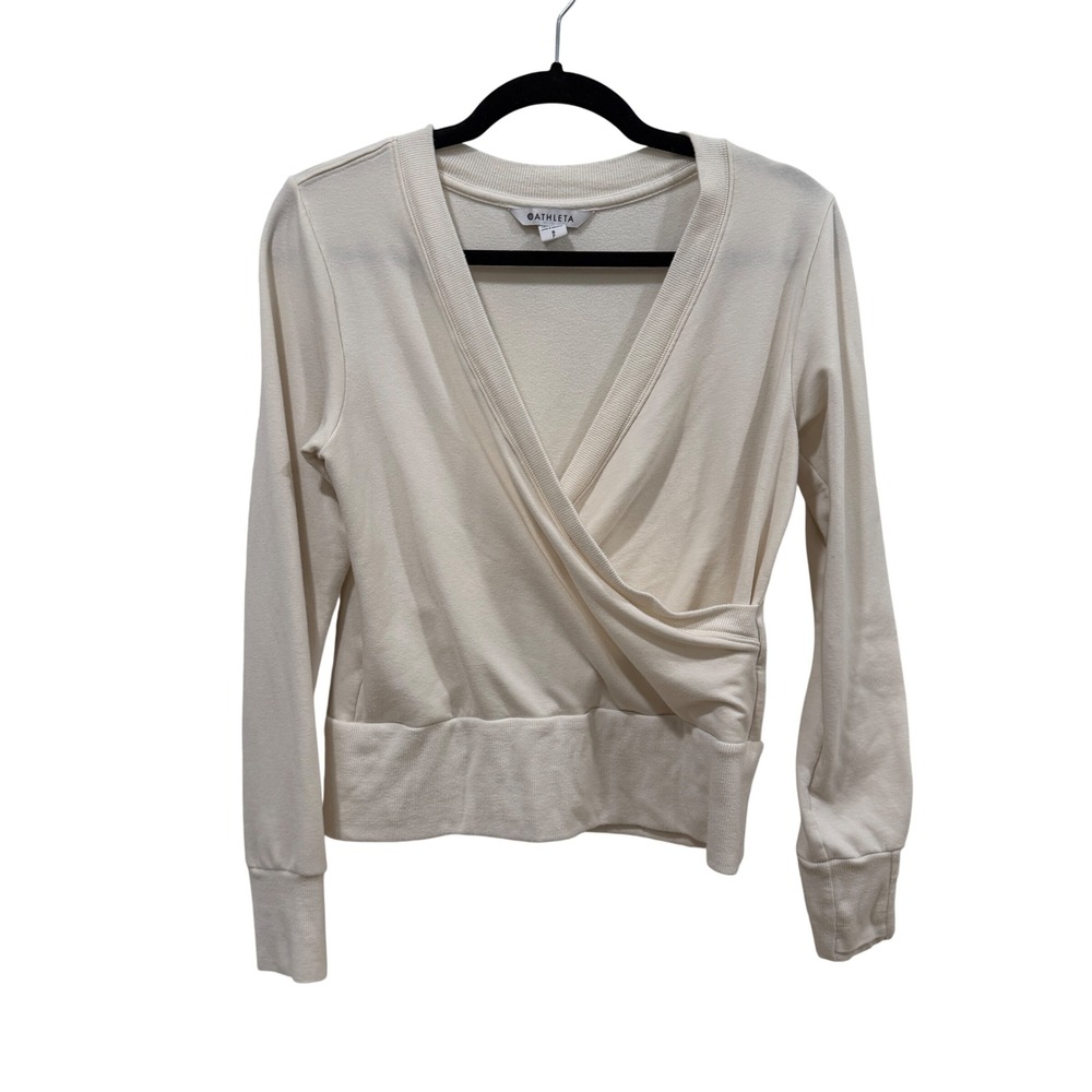 Athleta Cream Surplice Wrap V-Neck Sweatshirt Pullover S/792028-02 Small